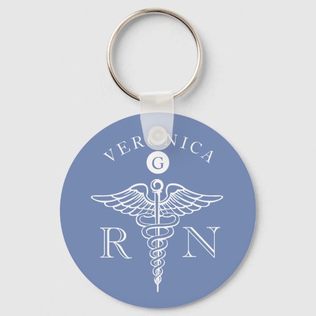 Medical Caduceus Symbol Nurse Monogram Key Ring (Front)