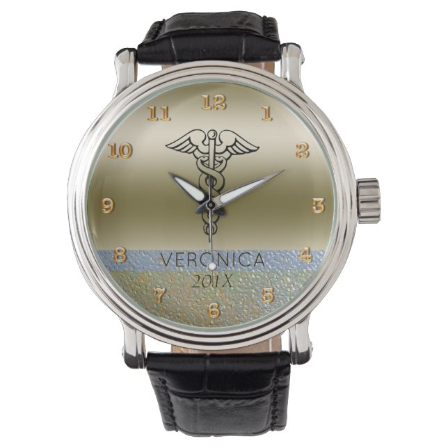 Medical Caduceus Symbol | Nurses Nursing RN Gold Watch (Front)