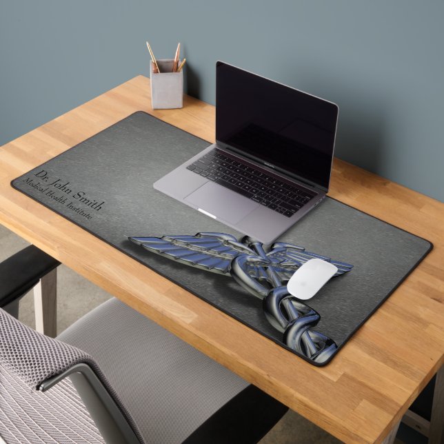 Medical Caduceus Symbol Silver Chrome Professional Desk Mat (Office 2)