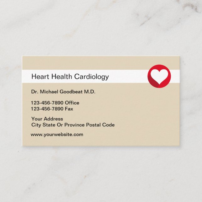 Medical Cardiologist Heart Health Business Cards (Front)