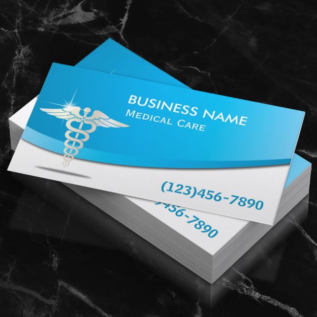 Medical Care Modern Blue Curve Business Card (Creator Uploaded)