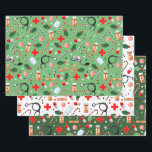 Medical Christmas Gift Wrapping Paper Sheet<br><div class="desc">Creative nurse or doctor holiday gift wrap featuring healthcare supplies and Christmas art.</div>