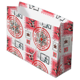 Medical Christmas Stamp Collage Art Large Gift Bag