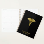 Medical Classy Gold Caduceus on Black Planner<br><div class="desc">Professional elegant business design for medical purposes: precious gold Caduceus symbol on a black background. Perfect for any business related to healthcare like a medical office,  doctor office,  clinic or hospital. For hospital staff,  physicians,  nurses; classy,  noble and elegant.</div>