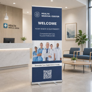 Medical Clinic Doctor Welcome QR Code Retractable Banner