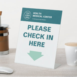 Medical Clinic Healthcare Logo Check In Teal Pedestal Sign
