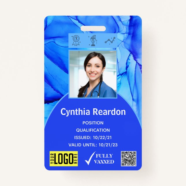 Medical Clinical Staff Photo ID QR Bar Code Vaxxed ID Badge (Front)
