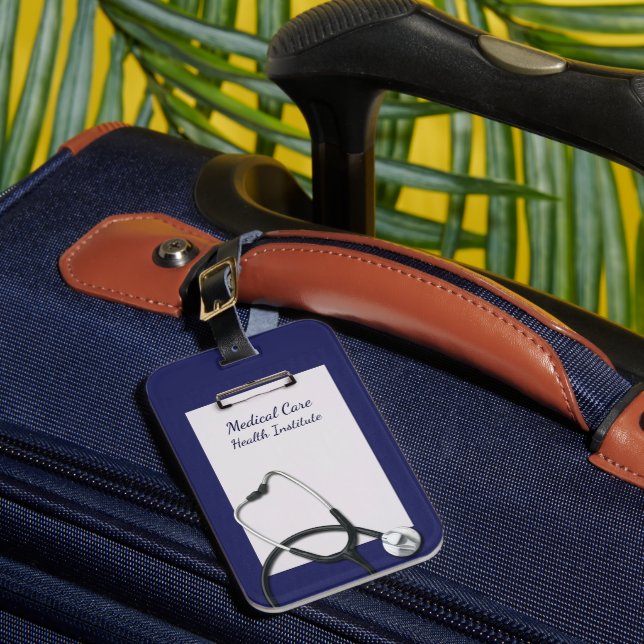 Medical Clipboard Blue with Stethoscope Luggage Tag (Front Insitu 1)