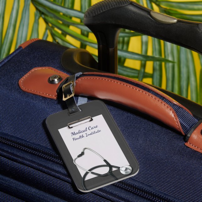 Medical Clipboard Grey with Stethoscope Luggage Tag (Front Insitu 1)