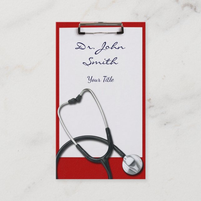 Medical Clipboard with Stethoscope Business Card (Front)