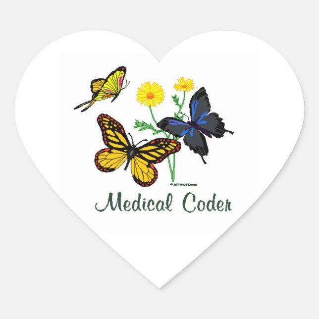 Medical Coder Butterflies Heart Sticker (Front)