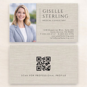 Medical Consultant Linen Photo QR Code Business Card