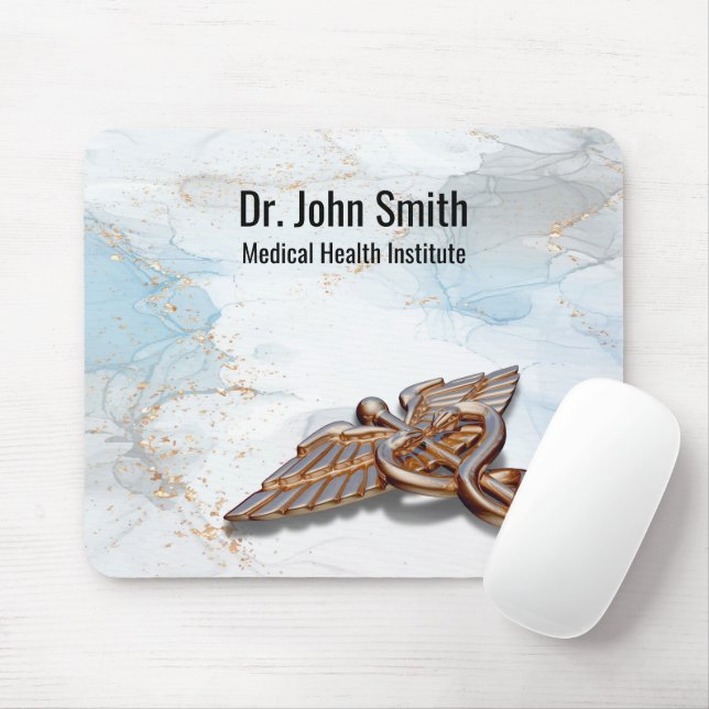 Medical Copper Caduceus Rose Gold Luxury Marble Mouse Mat (With Mouse)