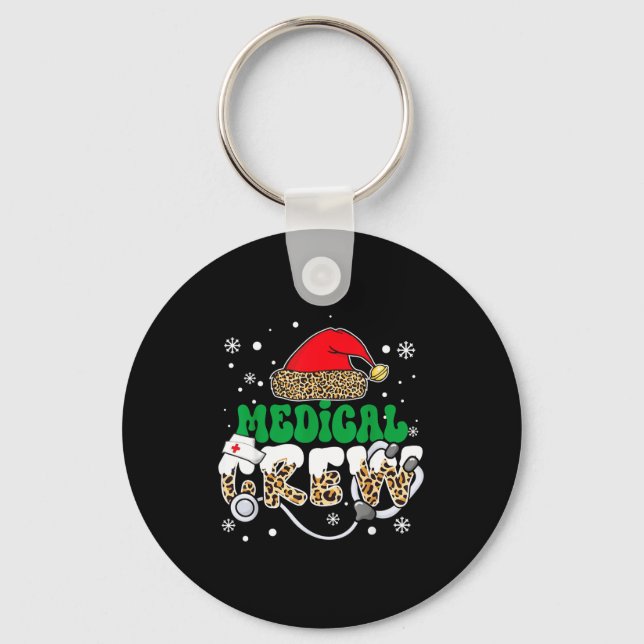 Medical Crew Nurse Leopard Santa Hat Stethoscope C Key Ring (Front)