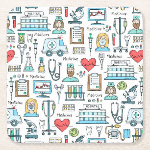 Medical Design Pattern Square Paper Coaster
