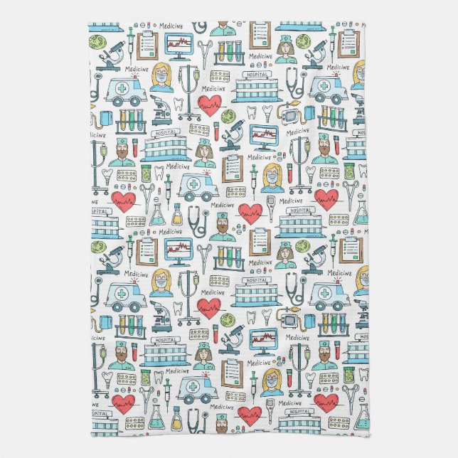 Medical Design Pattern Tea Towel (Vertical)