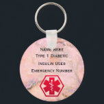 Medical Diabetic Alert Personalised Type 1 or 2 Key Ring<br><div class="desc">Diabetes sangria  marble look Medical ID Keychain - Customisable Type 1 or 2
The alert speaks for you when you can't.</div>