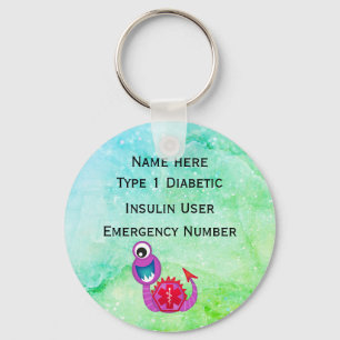 Medical Diabetic ID Alert Personalised Type 1 or 2 Key Ring