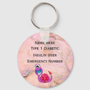 Medical Diabetic ID Alert Personalised Type 1 or 2 Key Ring