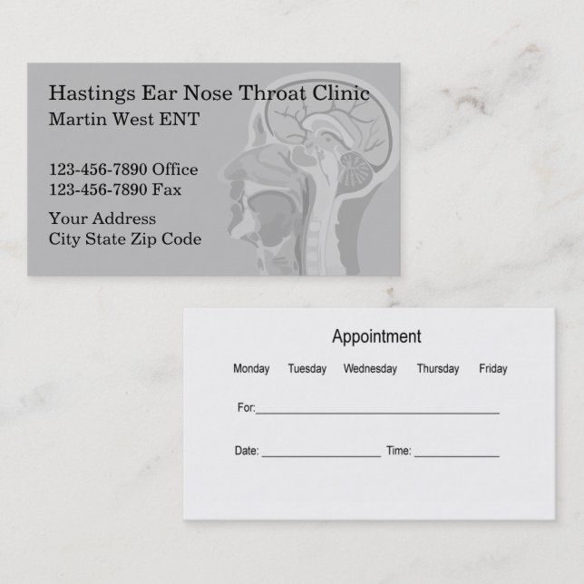 Medical Doctor Appointment Ear Nose Throat  Business Card (Front/Back)