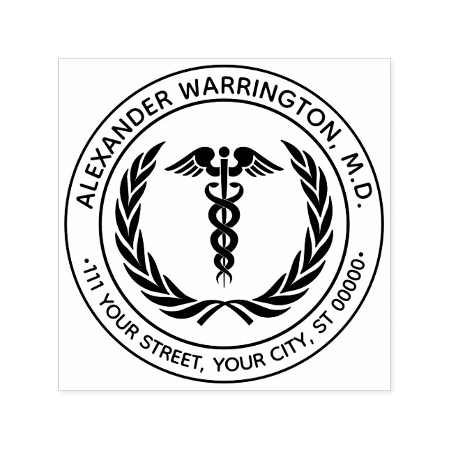 Medical Doctor Caduceus #1LR Wreath Name Address Self-inking Stamp (Design)