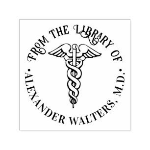 Medical Doctor Caduceus #2B “From the library of” Self-inking Stamp