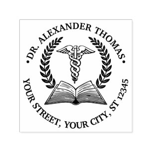 Medical Doctor Caduceus 2LR Book Name Address Self-inking Stamp