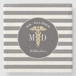 Medical Doctor Caduceus Grey Personalised Stone Coaster