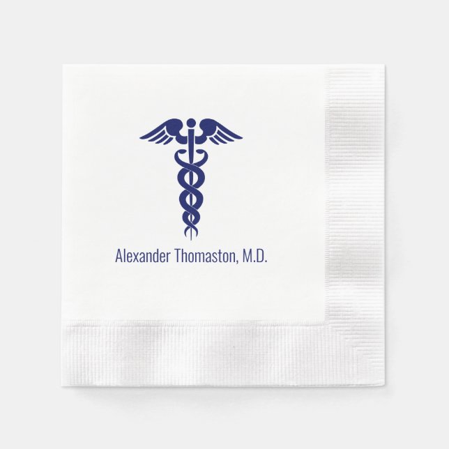 Medical Doctor Caduceus Professional Name Blue Napkin (Front)