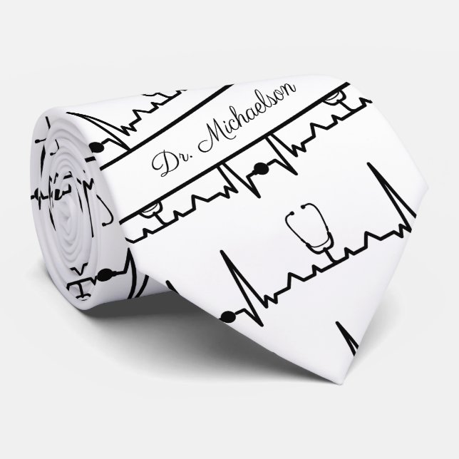 Medical Doctor Cardiogram ECG Name Cardiologist Tie (Rolled)