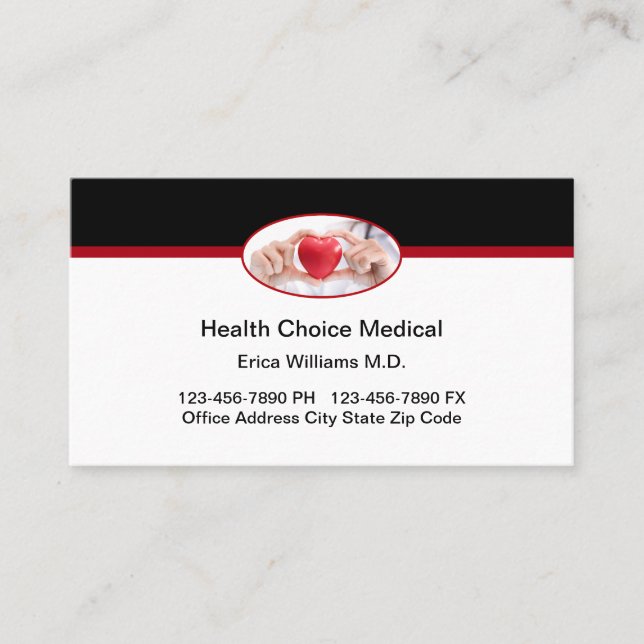 Medical Doctor Heart Emblem Business Cards (Front)