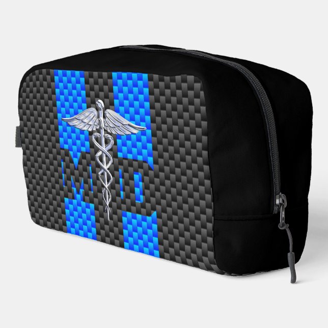 Medical Doctor MD Caduceus Carbon Fiber Stripes Dopp Kit (Right Corner)