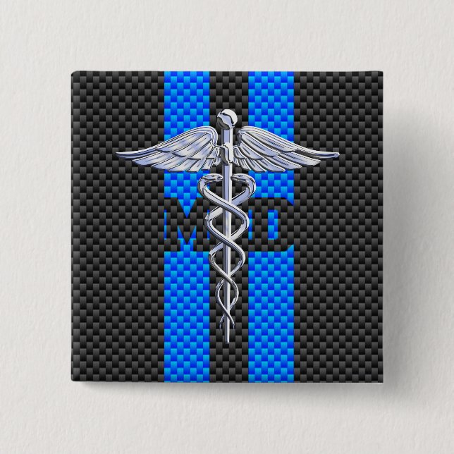 Medical Doctor MD Caduceus Carbon Fibre Stripes 15 Cm Square Badge (Front)