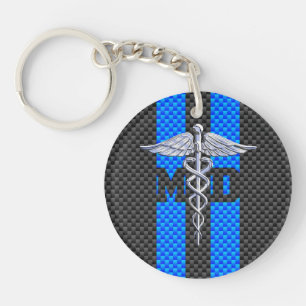 Medical Doctor MD Caduceus Carbon Fibre Stripes Key Ring