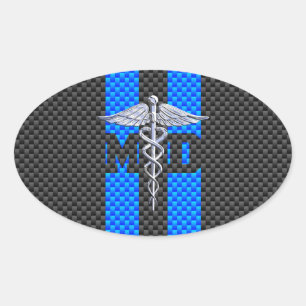 Medical Doctor MD Caduceus Carbon Fibre Stripes Oval Sticker