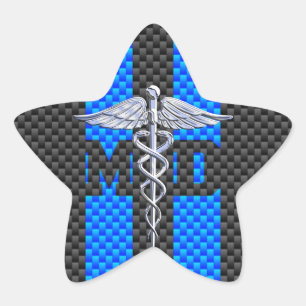 Medical Doctor MD Caduceus Carbon Fibre Stripes Star Sticker