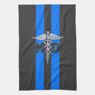 Medical Doctor MD Caduceus Carbon Fibre Stripes Tea Towel