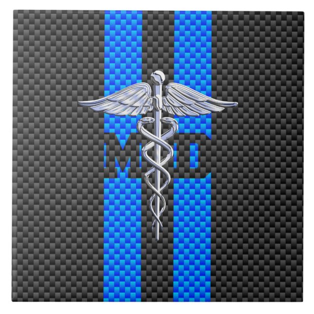 Medical Doctor MD Caduceus Carbon Fibre Stripes Tile (Front)