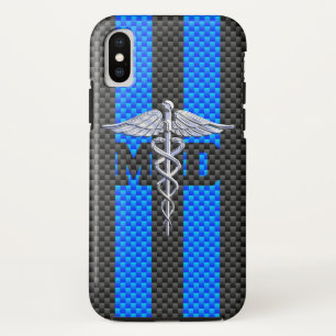 Medical Doctor MD Caduceus on Blue Stripes iPhone XS Case
