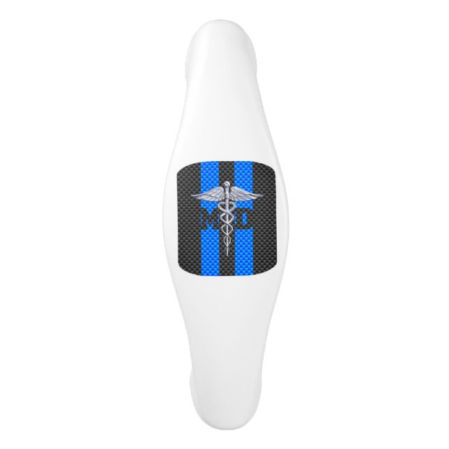 Medical Doctor MD Caduceus on Blue Stripes Ceramic Cabinet Pull (Front)