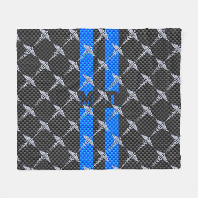 Medical Doctor MD Caduceus on Blue Stripes Fleece Blanket (Front (Horizontal))