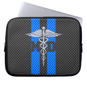 Medical Doctor MD Caduceus on Blue Stripes Laptop Sleeve