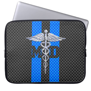 Medical Doctor MD Caduceus on Blue Stripes Laptop Sleeve
