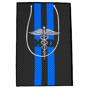 Medical Doctor MD Caduceus on Blue Stripes Medium Gift Bag