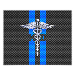 Medical Doctor MD Caduceus on Carbon Fiber Print