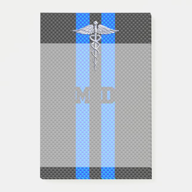 Medical Doctor MD Caduceus on Carbon Fiber Style Post-it Notes (Front)
