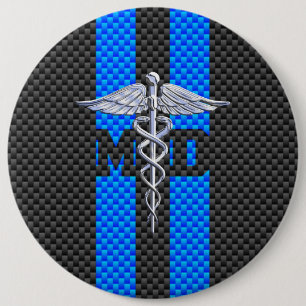 Medical Doctor MD Caduceus on Carbon Fibre Decor 6 Cm Round Badge