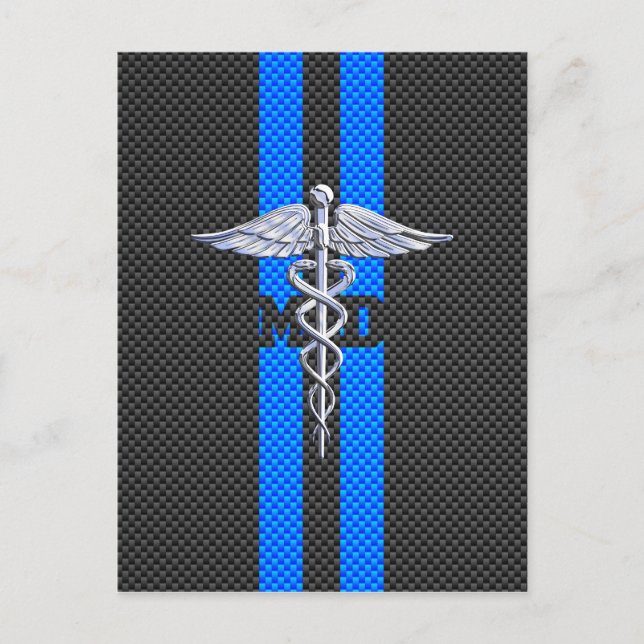 Medical Doctor MD Caduceus on Carbon Fibre Decor Postcard (Front)
