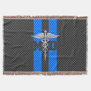 Medical Doctor MD Caduceus on Carbon Fibre Decor Throw Blanket
