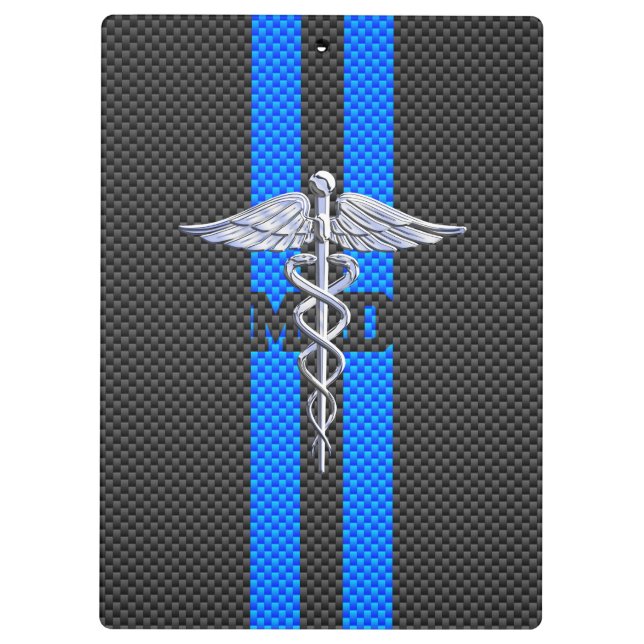 Medical Doctor MD Caduceus on Carbon Fibre Print Clipboard (Back)